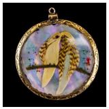 Victorian 14K Gold Feather Art Mourning Pendant