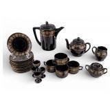 19th / 20th C Black Enamel Earthenware Tea Set