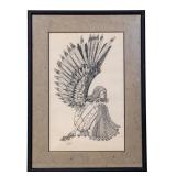 Framed Winged Female Illustration, 1975