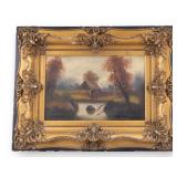 Antique Oil on Canvas, Waterwheel Creek Scene