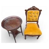Victorian Walnut Chair, Round Tray Table