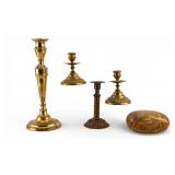 Brass Candlesticks, Decorated Stone w/ Certificate