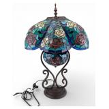 Slag Glass Floral Table Lamp
