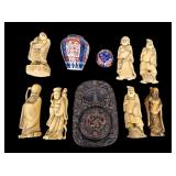 Asian Immortal Figures, Ink Stone, Painted Jar