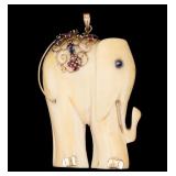 14K & Carved Natural Material Elphant Pendant