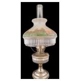 19th/20th C Oil Lamp w/ Handpainted Shade