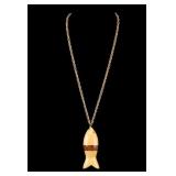 Bakelite Fish Pendant and Gold Tone Chain