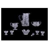 19th C Cut Crystal Pitcher, Footed Salts, Bowl, +