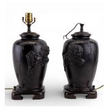 Chinese Bronze Foo Dog Lamp Pair