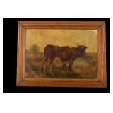 Late 19th, Early 20th C Oil on Canvas, Cow