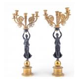 Pair of French Empire Bronze 5-Arm Candelabras