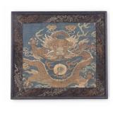 Early Chinese Framed Dragon Robe Embroidery