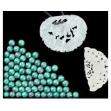 Carved Green Hardstone Pendants, Bead Strand