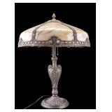 Antique Bronze & Slag Glass Table Lamp