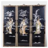 3 Japanese Lacquered Figural Panels ~3