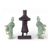 Chinese Jade Guanyin and 19th C Wooden Guardian