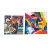 C1970 Modernist Oil on Canvas Paintings (2)