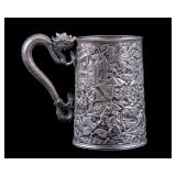 19th C Chinese Export Silver Dragon Handle Mug