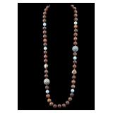 Chinese Wood & Kingfisher Feather Inlay Necklace