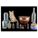 Early Earthenware Bowl, Spongeware Salt Cellar