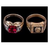 Menï¿½s 10k Gold Ruby Ring & Class Ring.