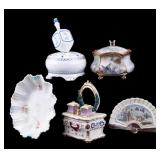 Vintage Porcelain Trinket Boxes, Music Box, Trays