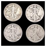 Four Walking Liberty Half Dollars