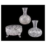 Early Cut Crystal Footed Bowl, Decanters (3 Pc.)