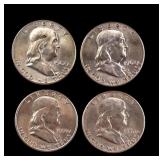 4 Franklin Silver Half Dollar Coins c1950-63