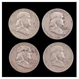 4 Denver Mint Franklin Silver Half Dollars c1950s