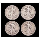 4 Walking Liberty Silver Half Dollars c1940s
