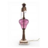 Purple Glass and Marble Victorian Table Lamp