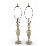 Pair of Champleve Enameled & Green Onyx Lamps