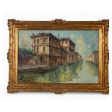Signed European Canal Scene, Oil on Canvas