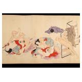 Japanese Hand Painted Watercolor Erotic Scroll