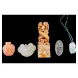Soapstone Chop Stamp, Jade Pendant, Snuff, & More