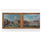Antique Oils on Canvas Pair, Venice, Gilt Frame