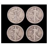 4 Walking Liberty Silver Half Dollars c1917-44