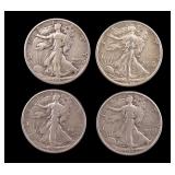 4 Walking Liberty Silver Half Dollars c1942-45
