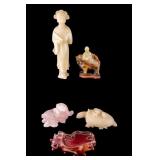 Chinese Rose Quartz, Soapstone, and Jade Figurines
