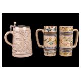 Antique Relief Stein + 2 Painted Steins
