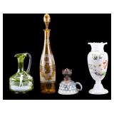 Painted and Etched Glass, Vintage Oil Lamp