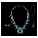 Turquoise and Sterling Squash Blossom Necklace