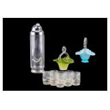 Cocktail Shaker, Matchaing Glasses, Art Glass