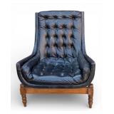 Mid-Century Tufted Black Leather Lounge Chair