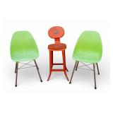 Vintage Red Metal Kitchen Stool, Molded Chairs