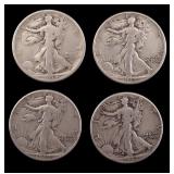 4 Walking Liberty Silver Half Dollars c1932-42