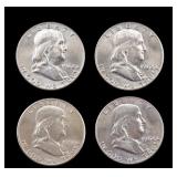 4 Franklin Silver Half Dollars (1950, 1962)