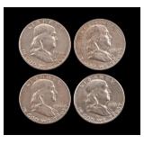 4 Franklin Silver Half Dollars c1950-63