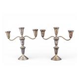 Pair of Empire Weighted Sterling 3-Arm Candelabras